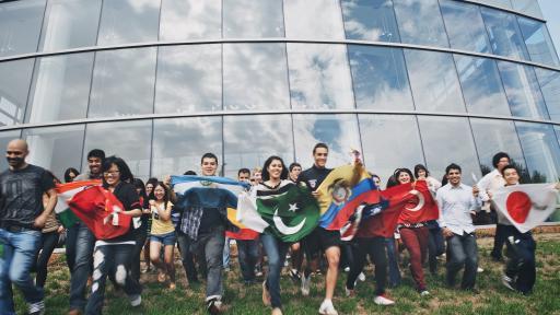 students with flags